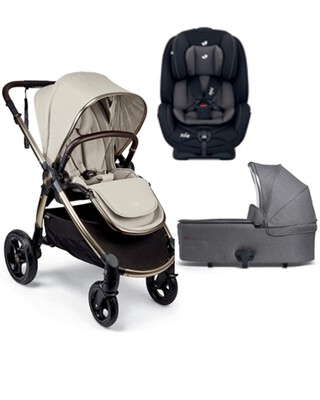 Ocarro Treasured Pushchair & Shadow Grey Carrycot with Joie Car Seat Coal